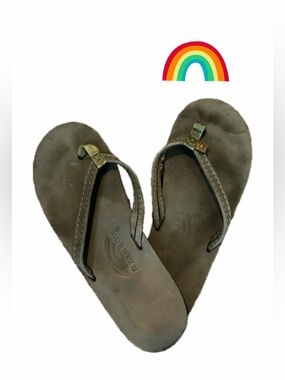 RAINBOW 🌈 Olive Green w/tan  Layered Sole Flip Flops